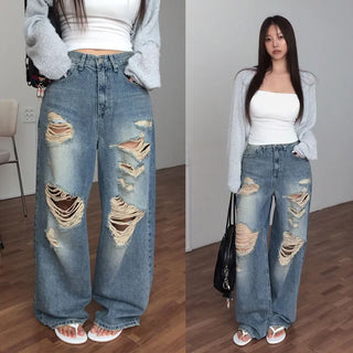 No Feed Damaged Denim Wide Pants