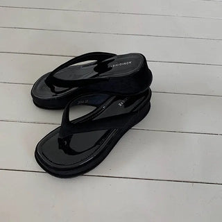 Velvet platform flip-flops