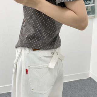Loco Side Slit Buckle Embroidery Point Wide Pants