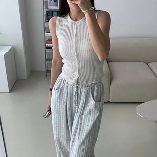 Lara Linen Ribbed Sleeveless Top