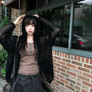 Unisex Misato Vintage Punched Knit Zip-up Hoodie