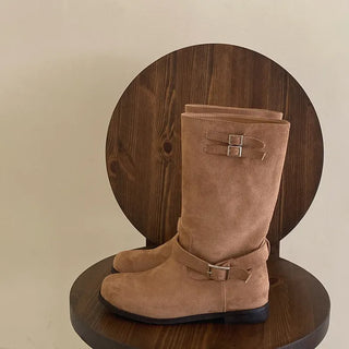 Suede Buckle Middle Boots