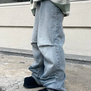 Cracked Light Wash Dart Wide Denim Pants