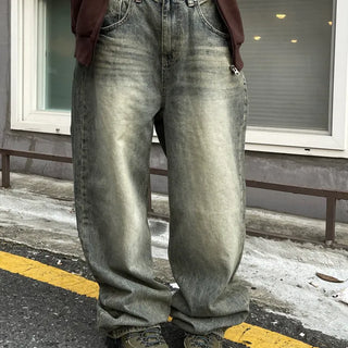 Unisex Aqua Vintage Washed Denim Pants