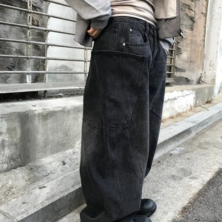 Unisex Zero Unique Big Pocket Curved Denim Pants (2 colors)