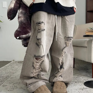 Unisex Vintage Beige Grunge Balloon Elastic Pants