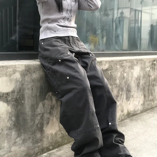 Carpenter Rivet Cut Denim Wide Pants