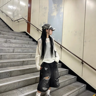 Unisex Kaito Damaged Bermuda Pants (2 colors)