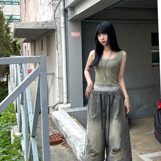 Unisex Oversized Khaki Gray Bermuda Pants