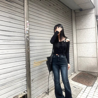 Deep blue dark wash bootcut pants