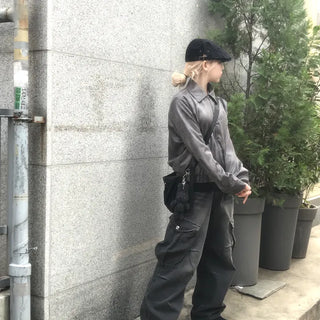 Hanabi Balloon Denim Cargo Dart Wide Pants (2 colors)