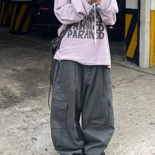 Unisex Eren Charcoal Pintuck Wide Cargo Pants
