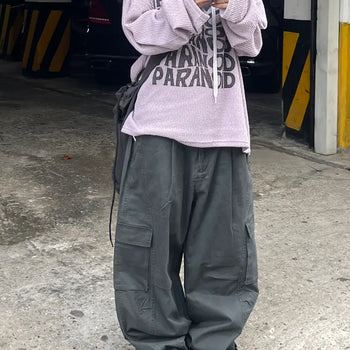 Unisex Eren Charcoal Pintuck Wide Cargo Pants