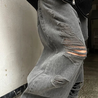 Unisex Kai Distressed Black Denim Wide Pants