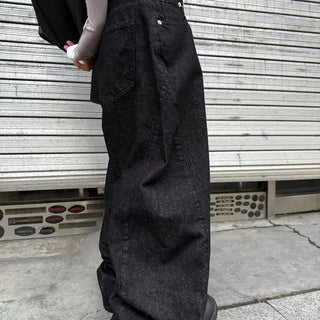 Unisex Rover Black Curved Raw Denim Pants