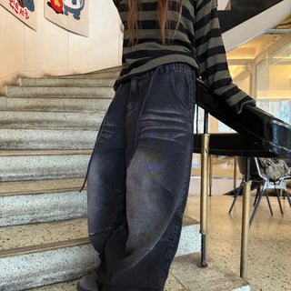 Unisex Taiga Snap Dart Wide Denim Pants (2 colors)
