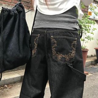 Kohi Western Black Denim Curved Pants