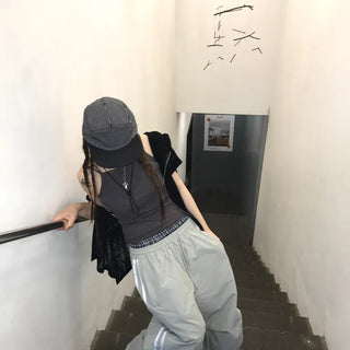 Swai check layered nylon track pants