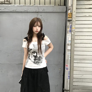 Y2K Romantic Punk Skull Lace Short Sleeve T-shirt