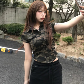 Y2K Mikasa Hip Girl Military Cargo Shirt