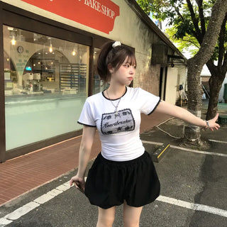 Rose Lovely Hip Color Block Lace Slim Tee
