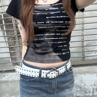 Tsuba Black Deep Square Neck Lettering Short Sleeve Tee