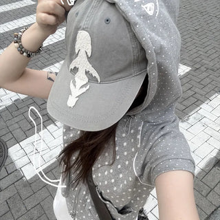Poe Lovely Hip Dot Short Sleeve Zip-up Hoodie