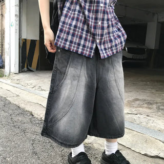 Unisex Seita Cut-out Washed Denim Bermuda Pants (2 colors)