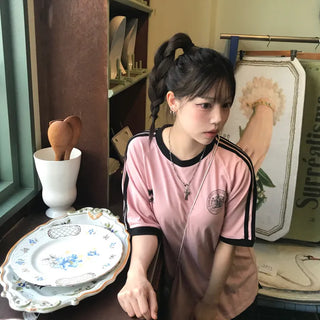 Ayaka Sporty Hip Pink Track Ringer Tee