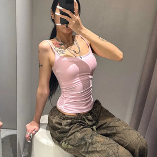 Modal Shirred Cap Slim Sleeveless | Line Cover Sleeveless, Side Breast Cover, Basic Sleeveless, Built-in Cap, Shirred Sleeveless