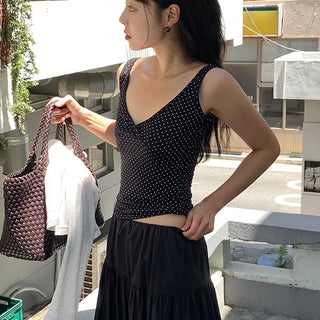 Small polka dot V-neck layered sleeveless top