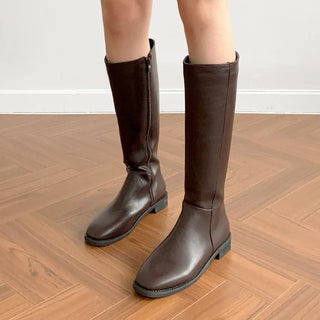 Basic Simple Long Boots Zipper Oversized Square Basic Boots Mocha Mousse Brown Black Four-Season Shoes