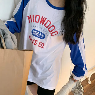Melmood Boxy Fit Color Block Print Raglan Long Sleeve T-shirt