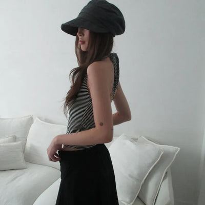 Striped halter strap sleeveless