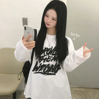 Painting Lettering Round Boxy Oversized Long Sleeve T-shirt