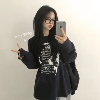 Paint Lettering Print Round Boxy Long Sleeve T-shirt