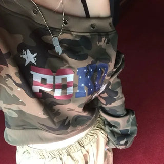 Camo eyelet cropped sweatshirt