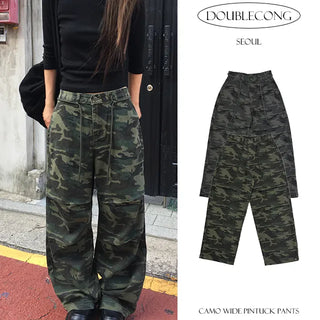 Camo Wide Pintuck Pants