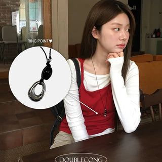 Black Gemstone Long Chain Necklace