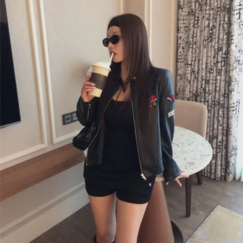 Roysing Patch Biker Leather Jacket