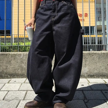 Ribbed Non-Faded Balloon Denim