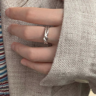 Bold Twisted Cross Double Knot Silver Ring 2-Piece Interlocked Ring