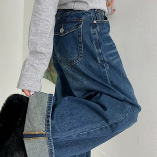 (Four Seasons) Youku Roll-up Wide Denim