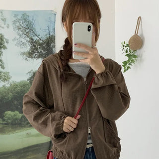 Miju Suede Check Zip-up Hoodie