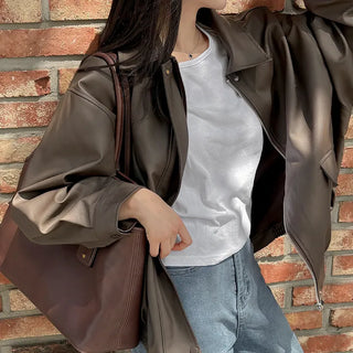 Wiz Leather Oversized Collared Blouson Jacket