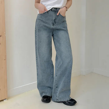 Even In-Elastic Vintage Washed Wide Denim Pants