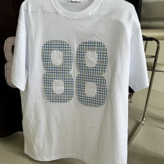 Check Number Patch Loose Fit Short Sleeve T-shirt
