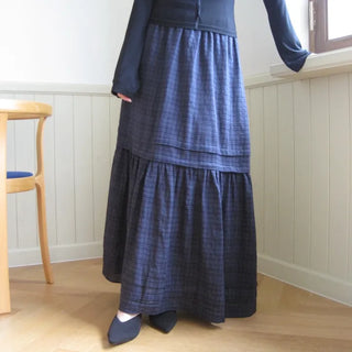 Cotton check long skirt