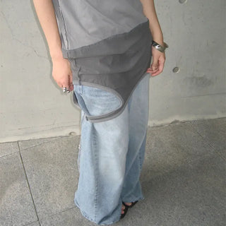 double pocket wide denim