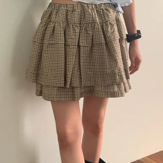 Classy Check Frill Tiered Elastic Mini Skirt
